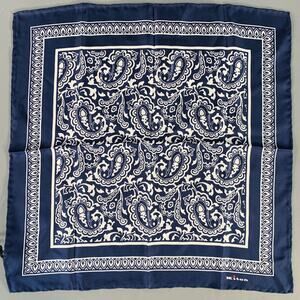 KITON Navy White Paisley Silk Pocket Square